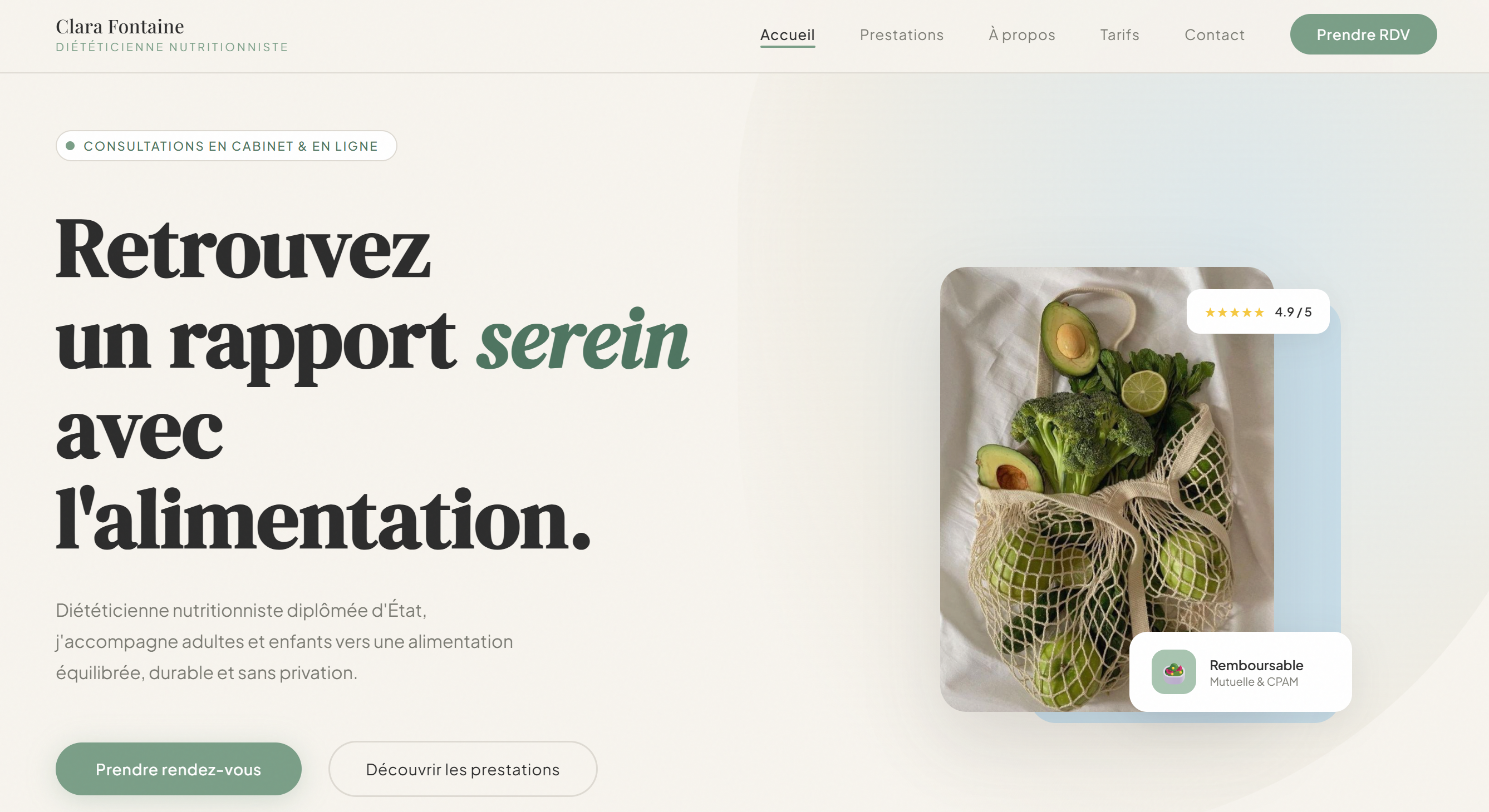 Clara Fontaine - Site vitrine nutritionniste